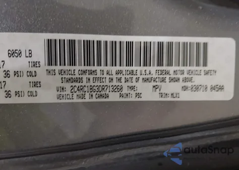 2013 Chrysler Town & Country Touring из США, поврежденный, VIN 2C4RC1BG3DR713260